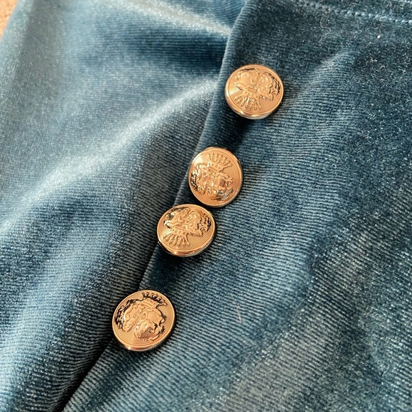 Velvet mini sea style dress long sleeve in turquoise colour gold buttons - Picture 8 of 15